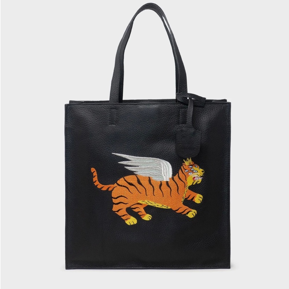 Min and Mon Marko Tote black leather flying Tiger creature purse